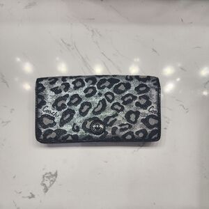 Coach Black and Gray Leopard Print Wallet